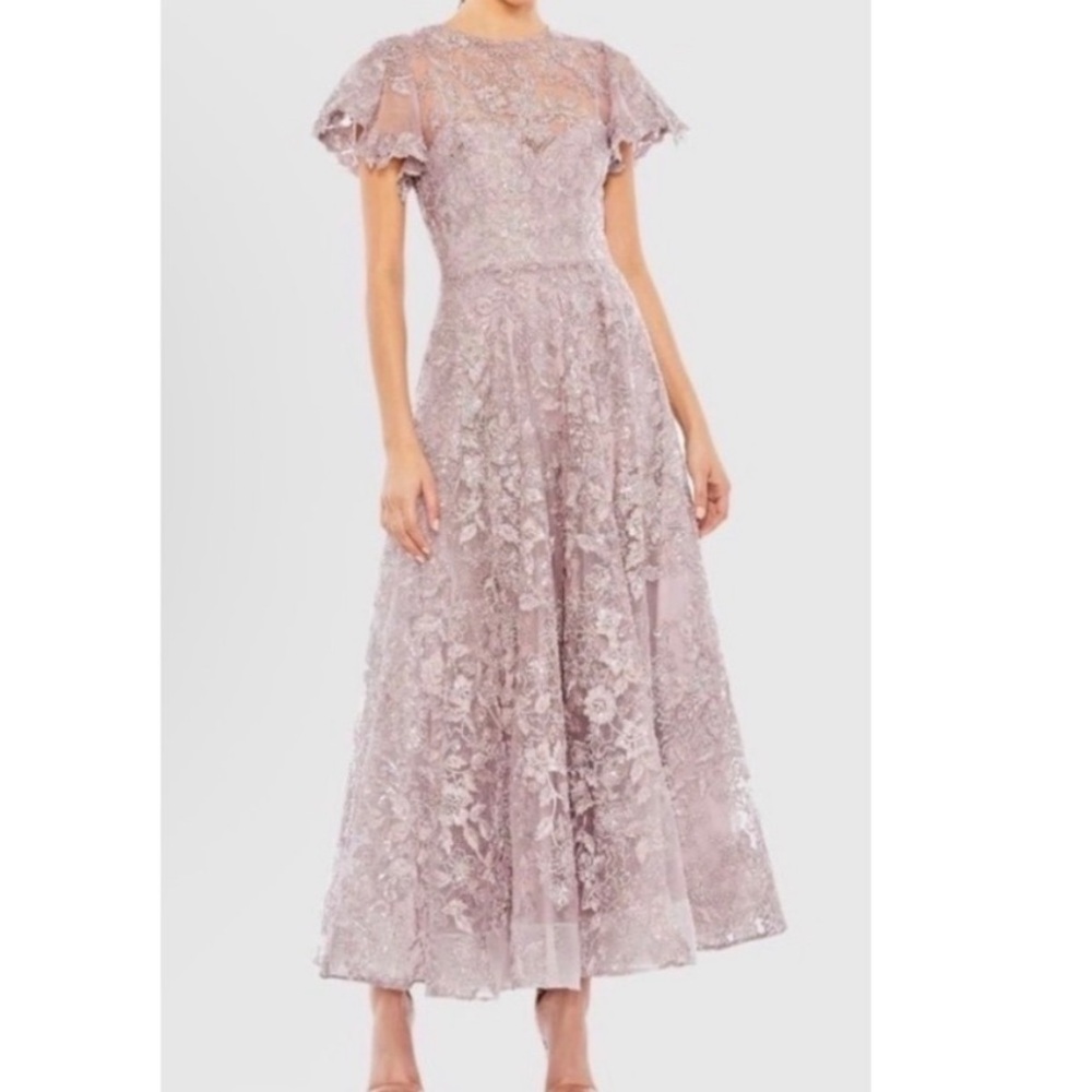 NWT Mac Duggal Sz 16 Jewel Neckline Floral Lace Dress Lilac 50665